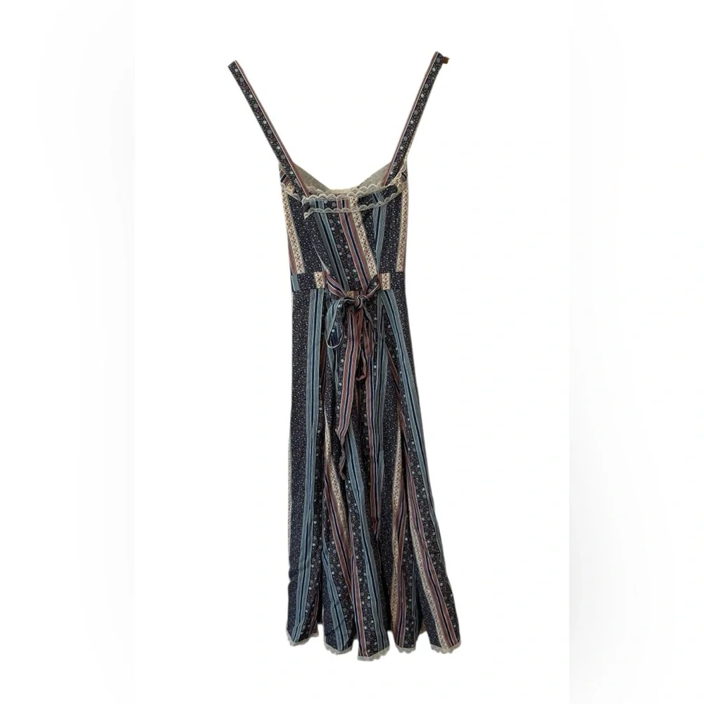 Reformation The Heidi Sandalwood Dress Size 8 Lace Trim Cottagecore Striped Boho - Picture 4 of 8